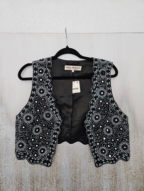 Free People Black Embroidered  Vest